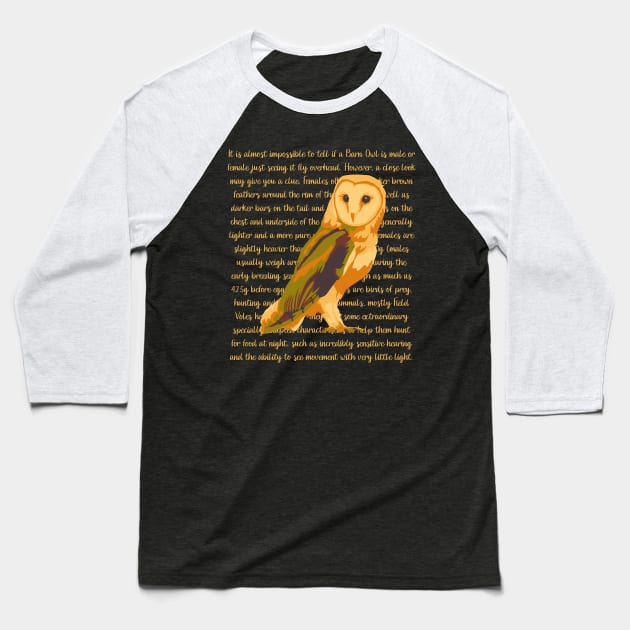 Barn Owl Information Baseball T-Shirt by Slightly Unhinged